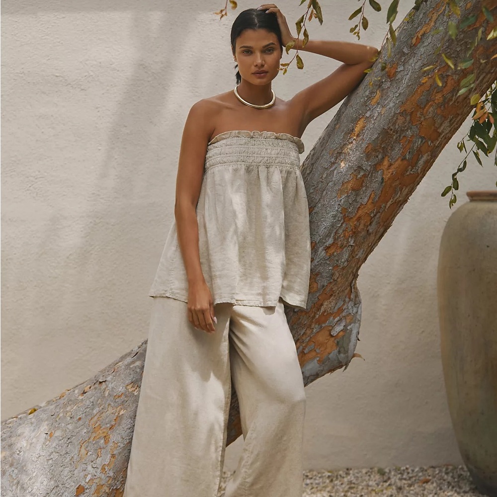 Anthropologie The Aubrey Strapless Linen Top & Linen Pant Set